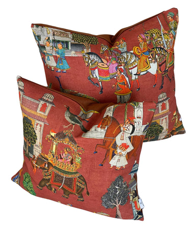 Jaipur horse and peacock motif decorative pillow